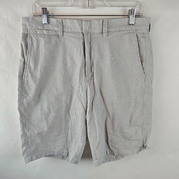 J Crew Shorts Mens 31 Beige White Striped Summer Casual 10" Inseam Club Preppy A - Picture 1 of 7